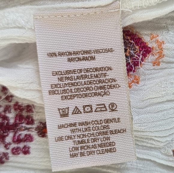 Free People Women's Embroidered Tunic Size XS Ivory/Burgundy Peasant Button - Picture 7 of 8